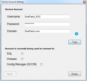 SnaPatch Patch Management Software Service Account Window