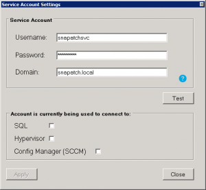 SnaPatch Service Account Settings