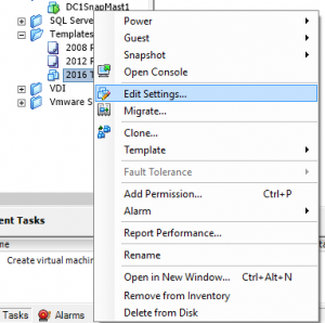 VMWare Template Creation Settings