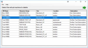 Azure VM Remover VM Selection