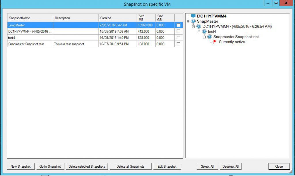 Snapshot Master Manage Snapshots