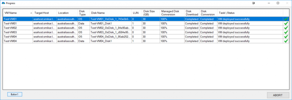 Carbon Azure Migration Progress Screen