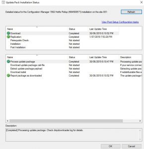 SCCM KB4500571 Updates and Servicing Status