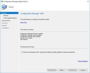 SCCM 1906 Configuration Manager Updates Wizard