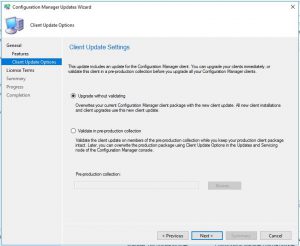 SCCM 1906 Configuration Manager Updates Wizard Client Updates