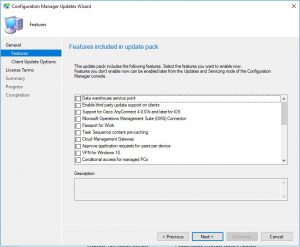 SCCM 1906 Configuration Manager Updates Wizard Options