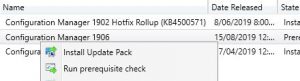 SCCM 1906 install update pack