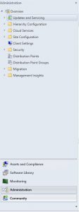 SCCM Administration Pane