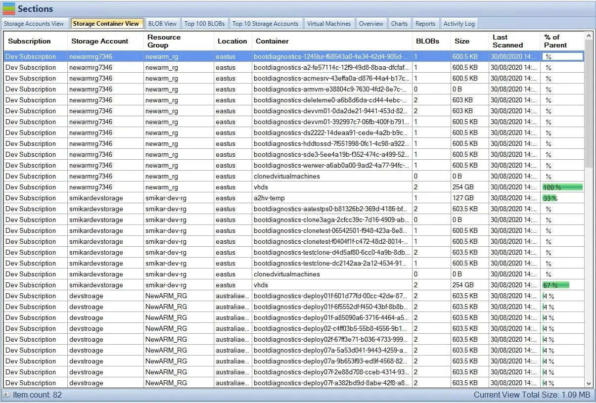 Storage Accounts View