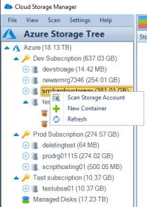 Cloud Storage Manager Azure Storage Tree