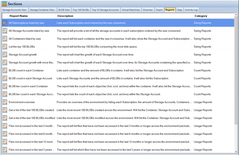 Cloud Storage Manager Reports Tab