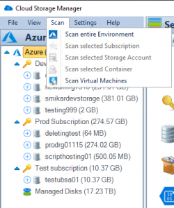 Cloud Storage Manager Scan Menu