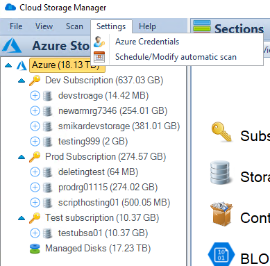 Cloud Storage Manager Settings Menu