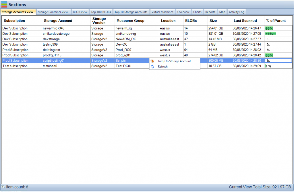 Cloud Storage Manager Storage Accounts Tab