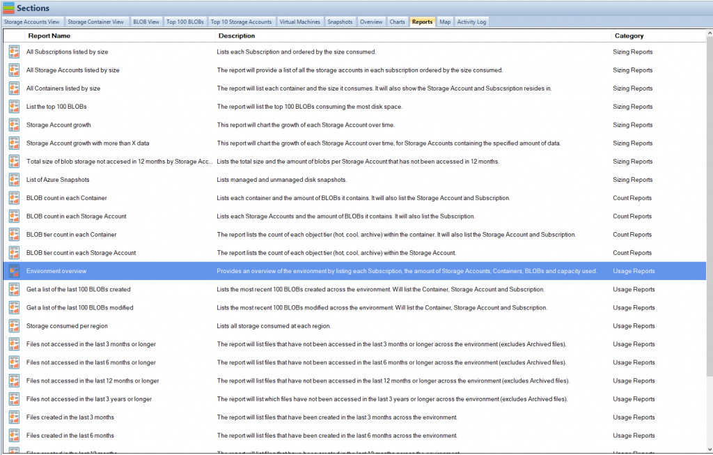 Azure Storage Reports
