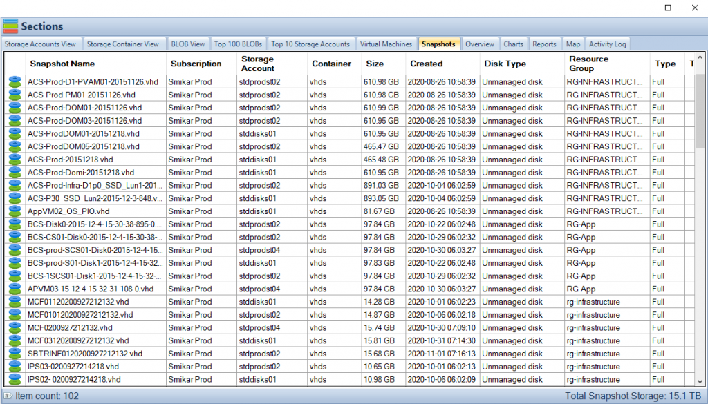 Azure VM Snapshot List