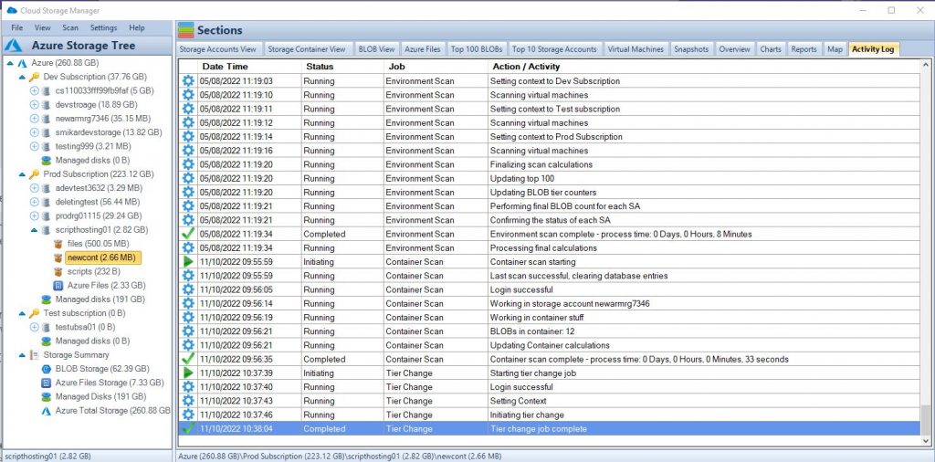 Cloud Storage Manager Activity Log