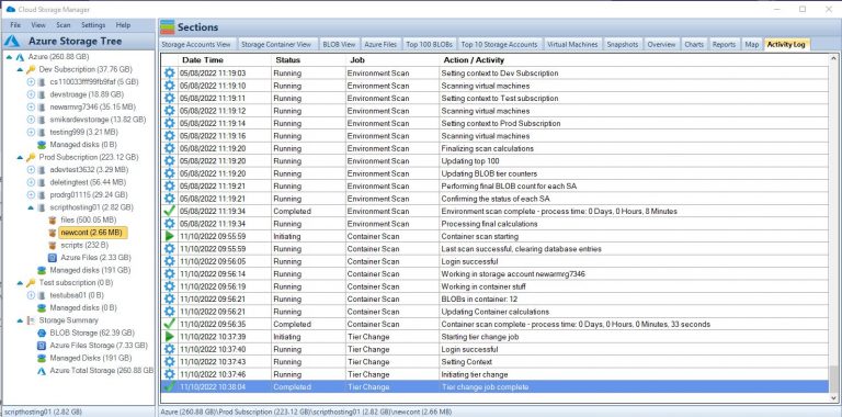Cloud Storage Manager Activity Log