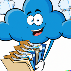 a blue cloud sorting out files and folders cartoon