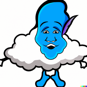 a cartoon blue cloud that looks like a native indian with a body