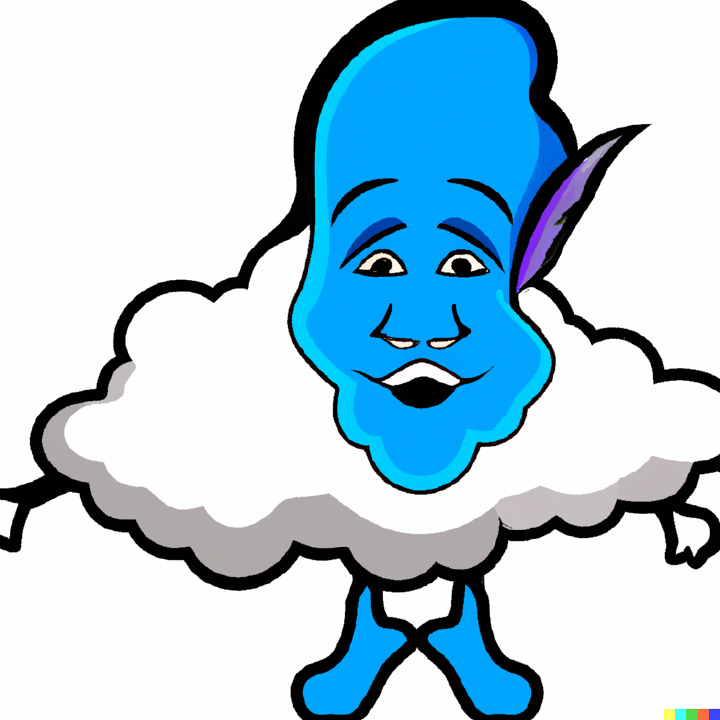 a cartoon blue cloud that looks like a native indian with a body