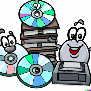 cds, dvd , hard drives and floppy disk cartoon