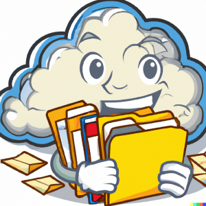 cloud eating files and folders cartoon