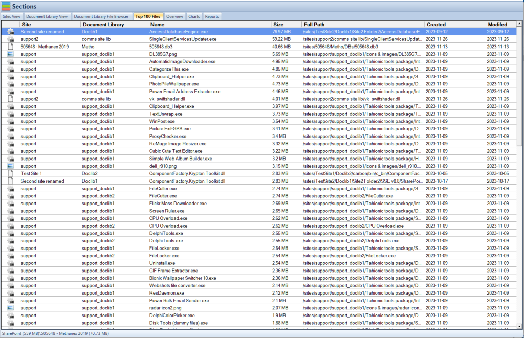 SharePoint Storage Explorer Top 100 Files