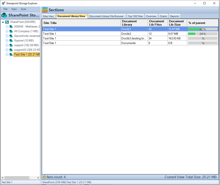 SharePoint Storage Explorer Doc Library Single Site View